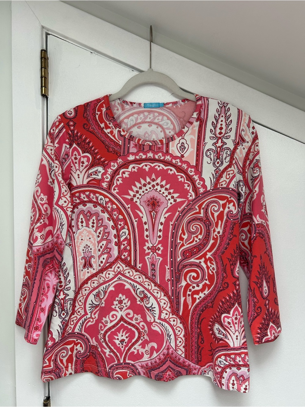 J. McLaughlin Pink & Red Paisley Scoop Neck Long Sleeve Top